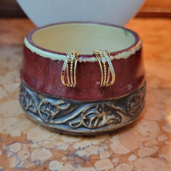 14k Plated Small Hoop Earrings - Picture 3 of 6